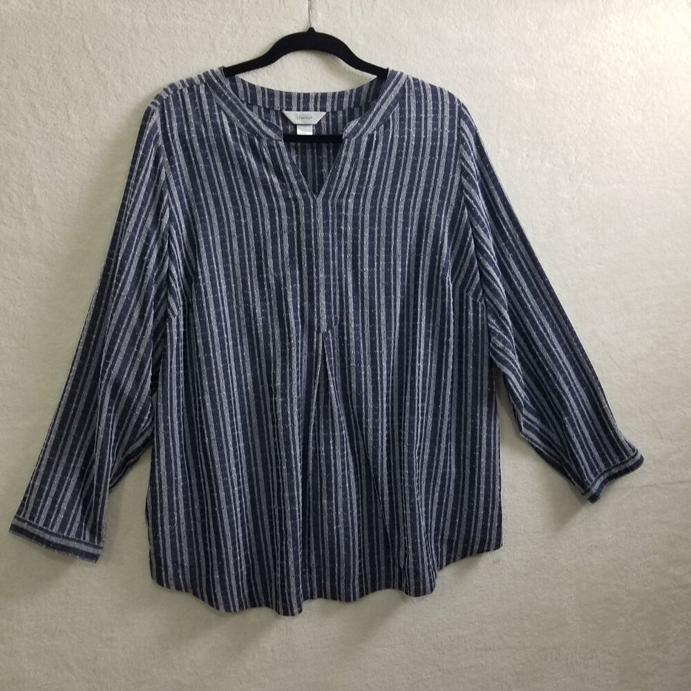 Christopher & Banks Long Sleeve Shirt Women's 1X Tunic Pockets Blue pockets